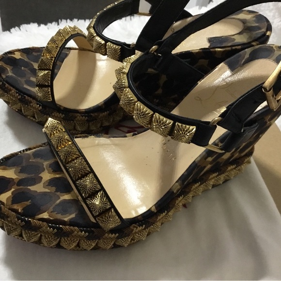 Christian Louboutin Black and Gold Leopard Sandals - Picture 10 of 14